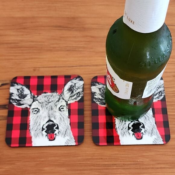 NWT Deer Coasters (set) Bar Lakehouse Cottage Rustic Country Gifts under 25$ - Picture 3 of 4